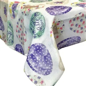 Elrene Bunnies at Play Printed Easter Fabric Tablecloth - Elegantly Decorated Easter Eggs (60 x 102 Oblong)