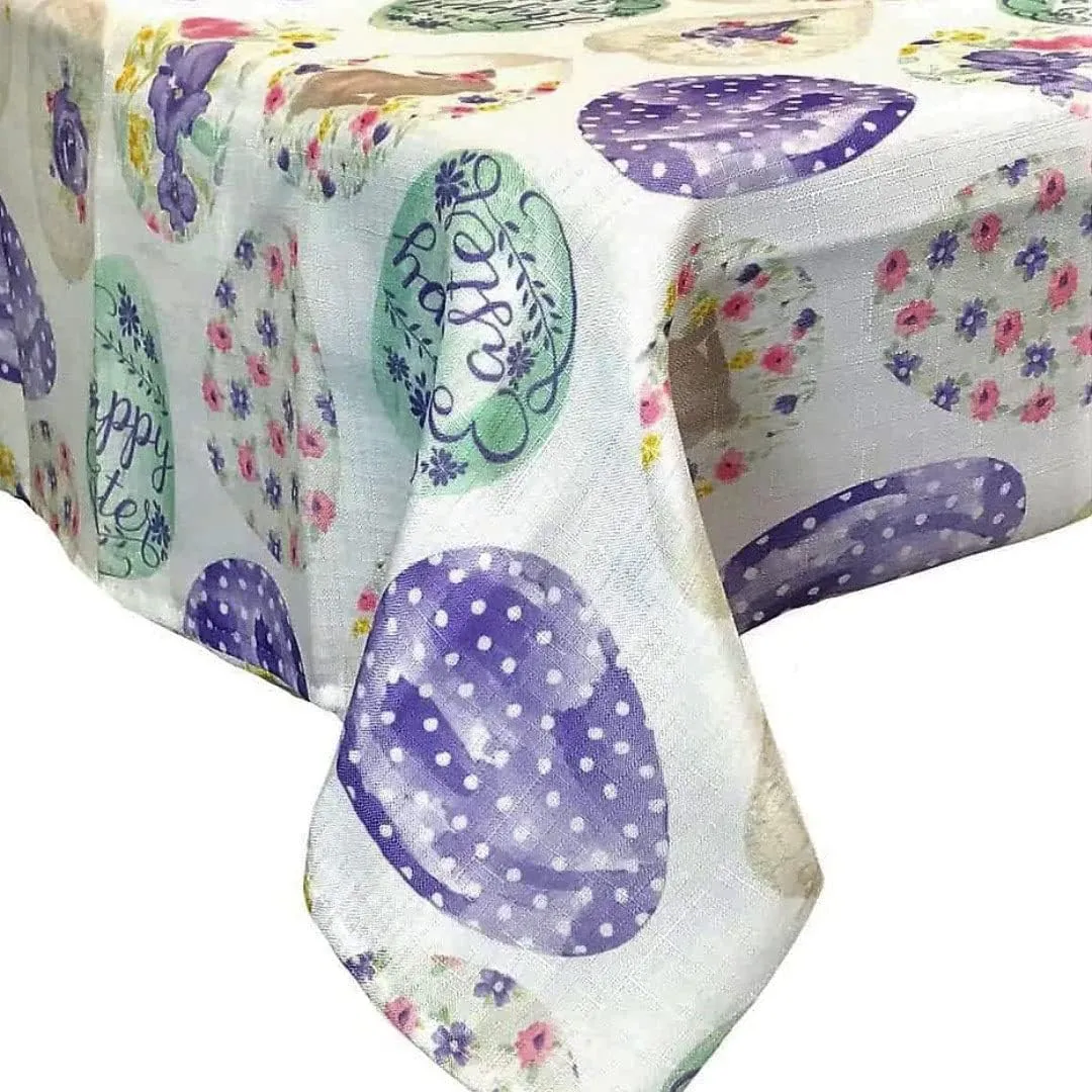 Elrene Bunnies at Play Printed Easter Fabric Tablecloth - Elegantly Decorated Easter Eggs (60 x 102 Oblong)