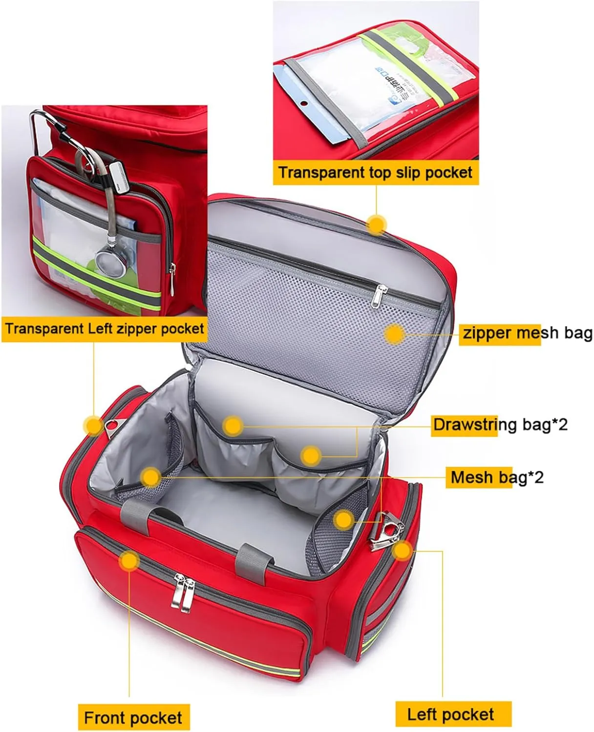 Empty First Aid Kit with Inner Dividers First Responder Bag Trauma Backpack Essential Survival Equipment for Home, Office, and Outdoor Adventures(Red)
