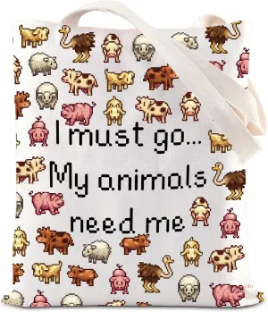ENSIANTH Game Merch Farm Video Game Lover Tote Bag Farming Gaming -Pixel Animal-Gamer Gift Pelican Town Gift