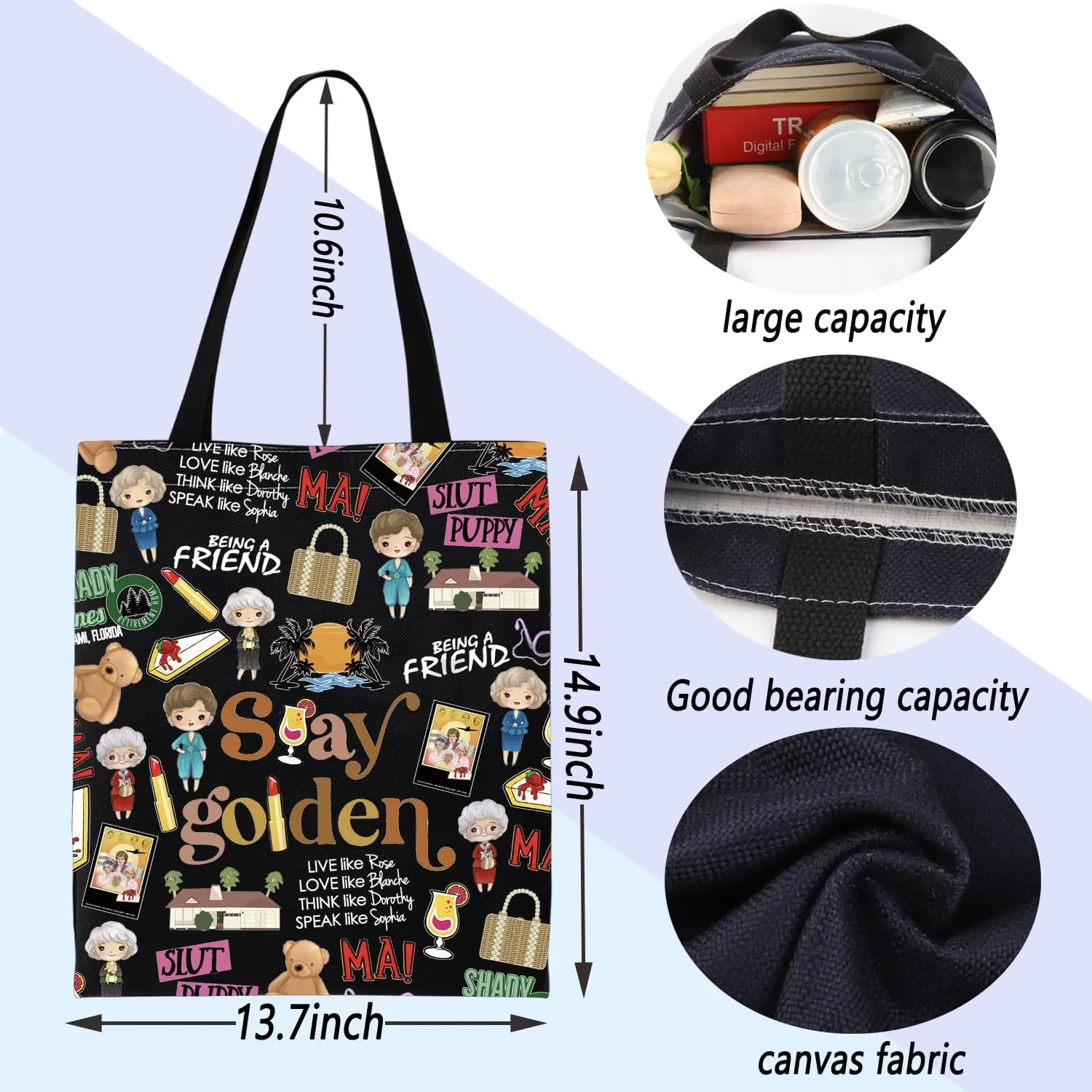 ENSIANTH Movie Tote Bag Stay Sisters Gift Golden Dorothy Sophia Blanche Rose Fans -Bachelorette Parties Tote Bag