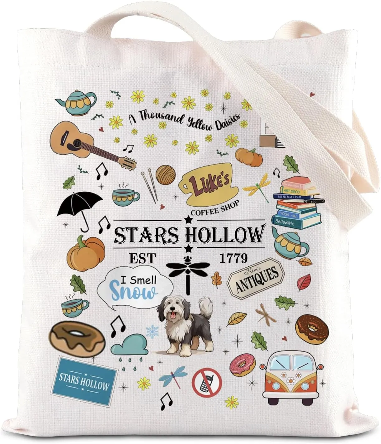 ENSIANTH Stars Hollow Inspired Tote Bag TV Show Merch Dragonfly Inn Shopping Bag Lorelei Rory Fans Gift Lukes Diner Gift