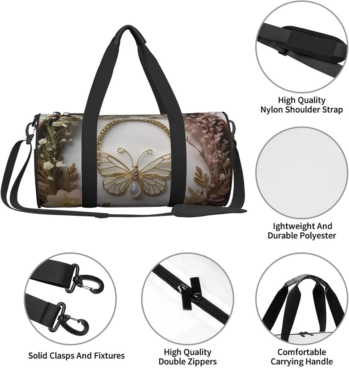 Ethereal Essence Printed Travel Bag,Round Personal Item Storage bag,Foldie Duffel Bag for Traveling Vacation,Fitness,Sports
