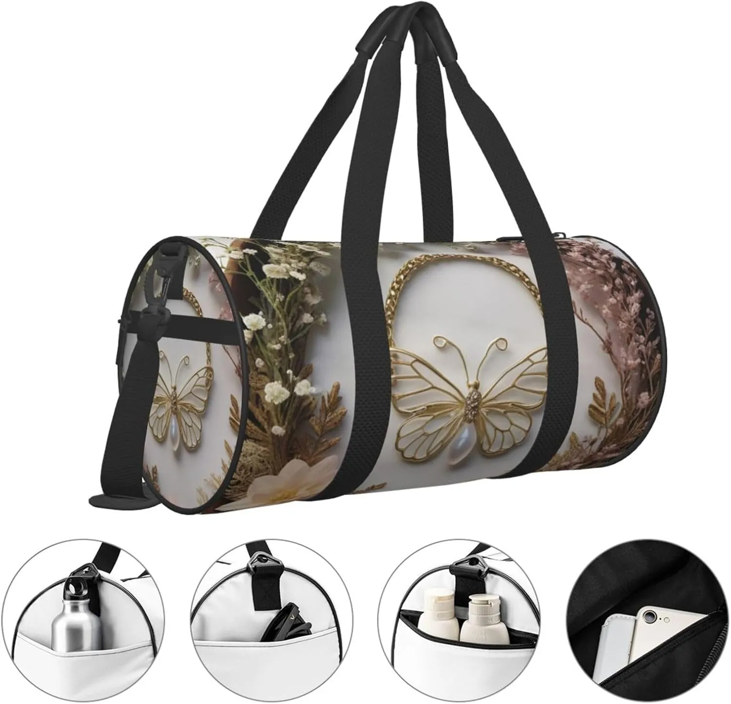 Ethereal Essence Printed Travel Bag,Round Personal Item Storage bag,Foldie Duffel Bag for Traveling Vacation,Fitness,Sports