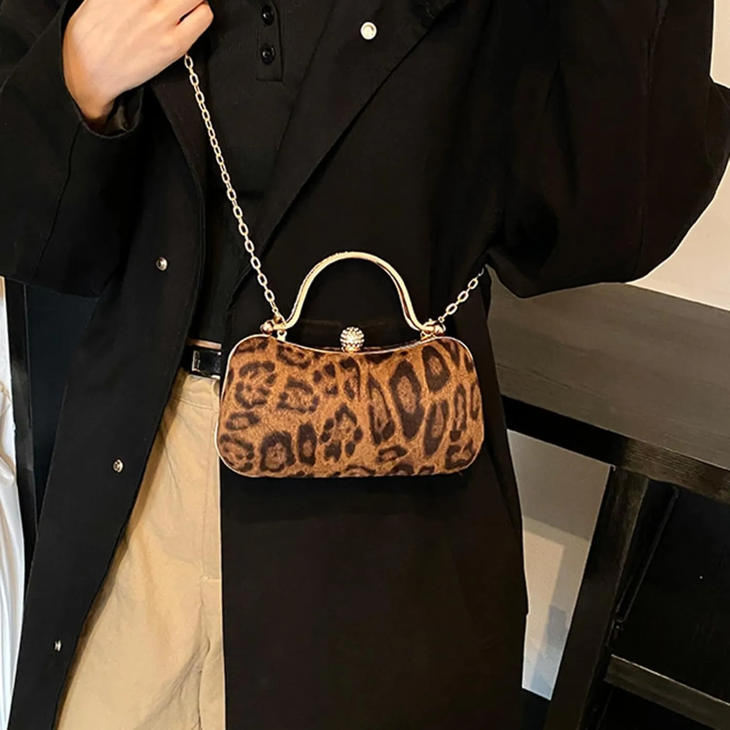 Evening Bag Small Clutch Purses Leopard Purse Formal Wedding Handbag for Women Fashion Crossbody Bags With Chain