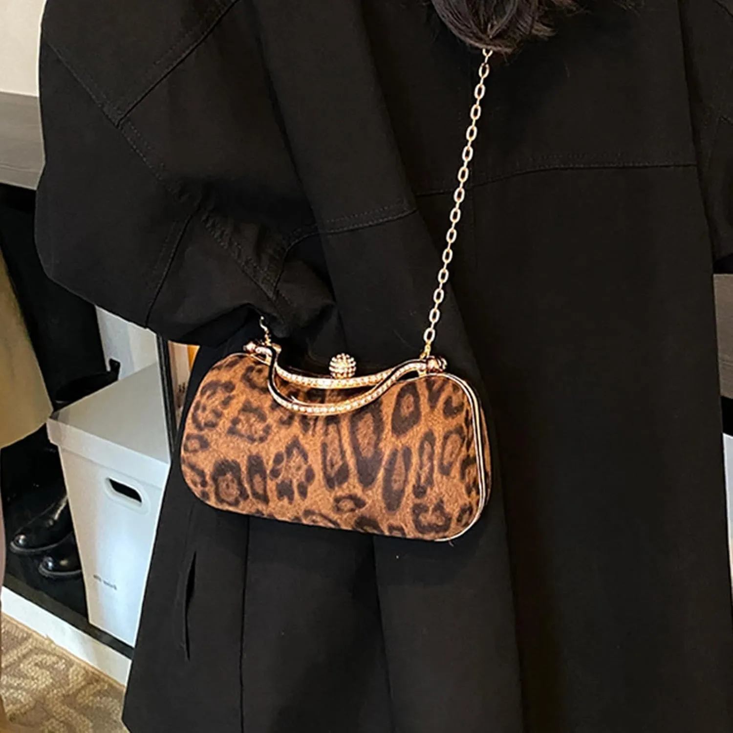Evening Bag Small Clutch Purses Leopard Purse Formal Wedding Handbag for Women Fashion Crossbody Bags With Chain