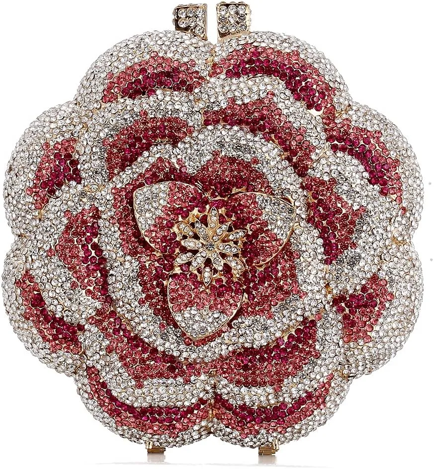 Evening Handbag Women's AAA Rhinestone Flower Shape Metal Chain Clutch Purse