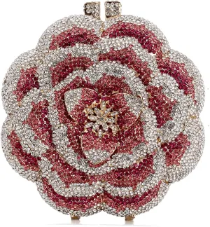 Evening Handbag Women's AAA Rhinestone Flower Shape Metal Chain Clutch Purse