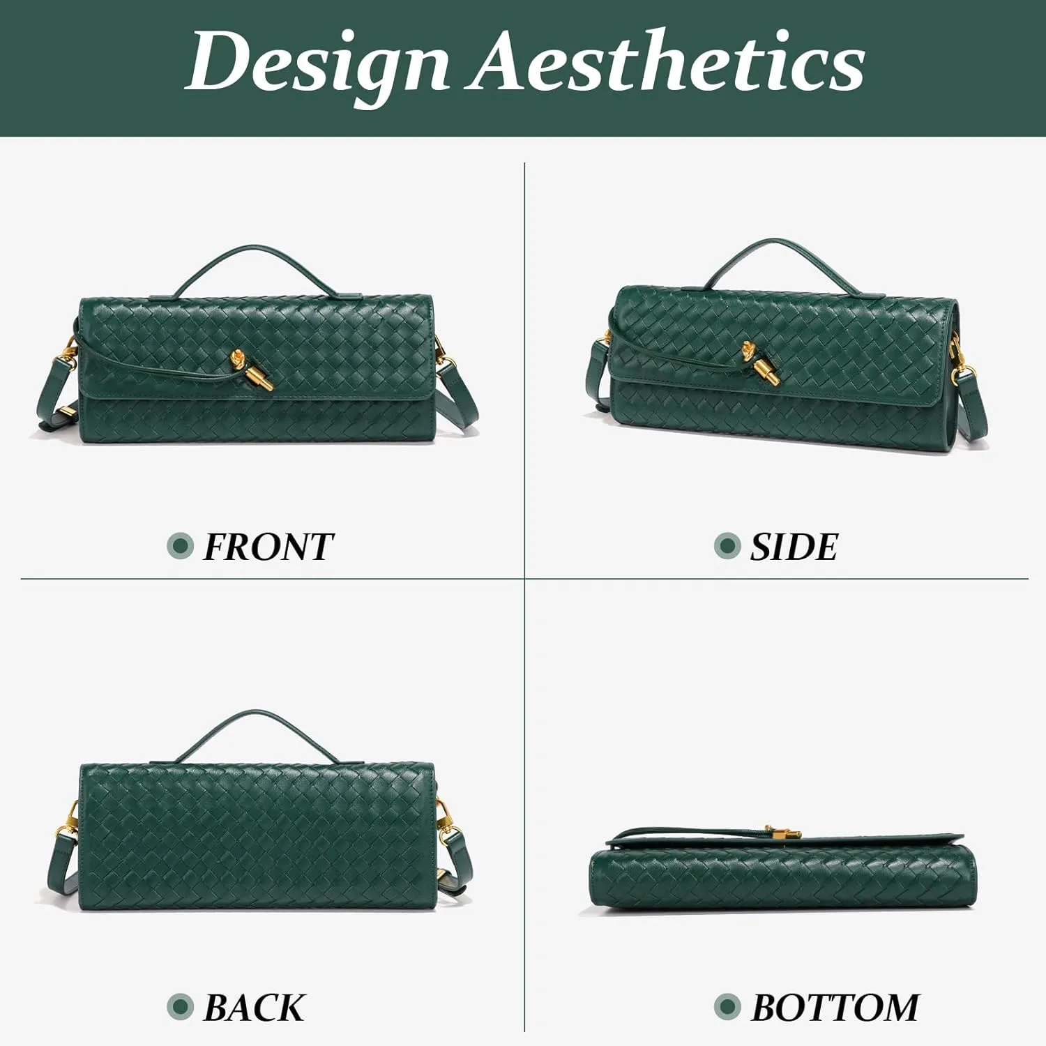 Evening Woven Handbag for Women Casual Fashion Crossbody Bags Vegan Leather Shoulder Handbag for Cocktail Party, Work