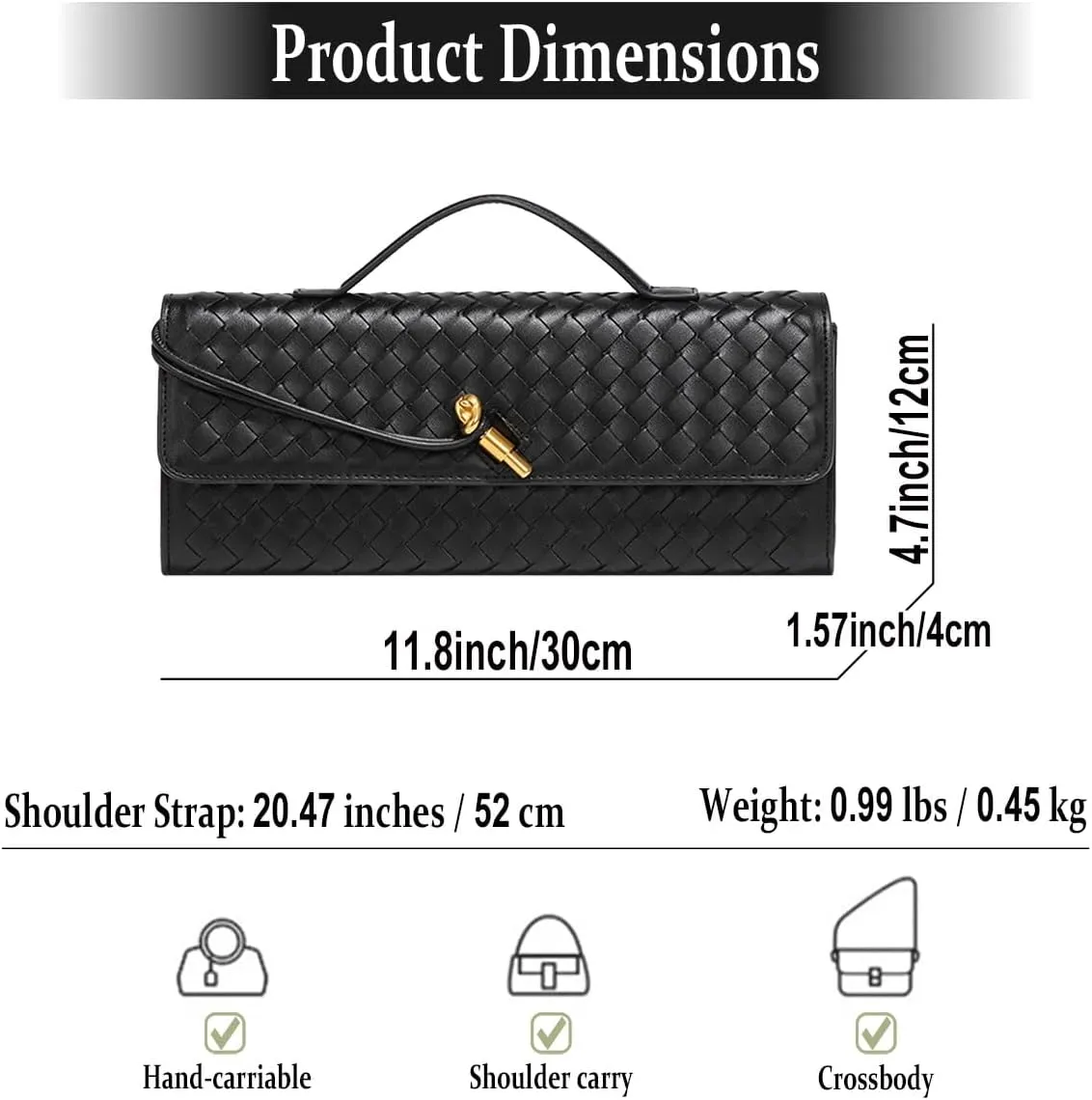 Evening Woven Handbag for Women Casual Fashion Crossbody Bags Vegan Leather Shoulder Handbag for Cocktail Party, Work