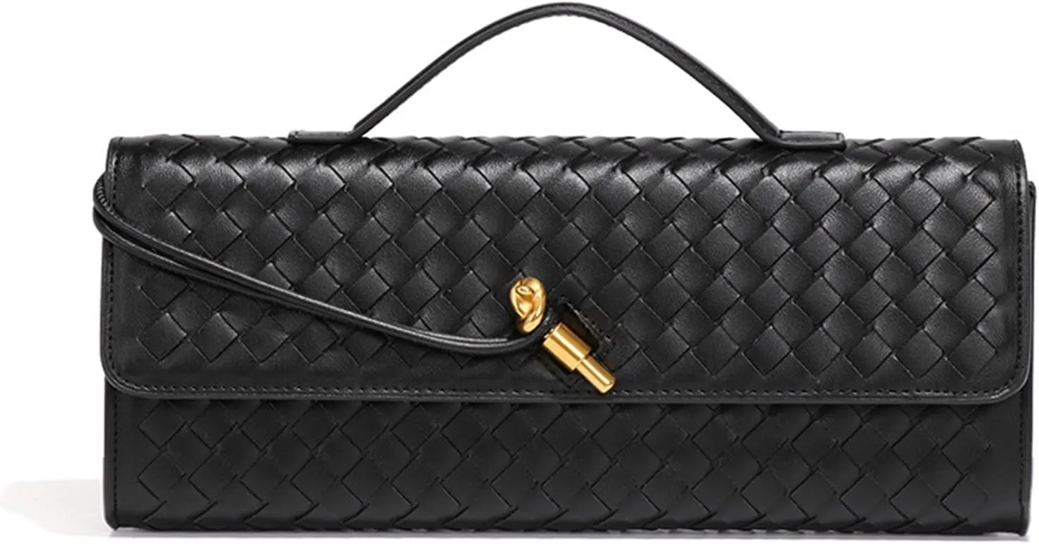Evening Woven Handbag for Women Casual Fashion Crossbody Bags Vegan Leather Shoulder Handbag for Cocktail Party, Work