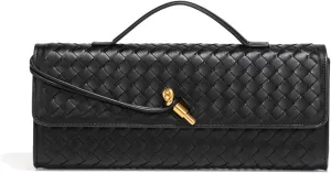 Evening Woven Handbag for Women Casual Fashion Crossbody Bags Vegan Leather Shoulder Handbag for Cocktail Party, Work