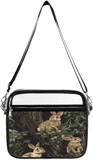 Fall Hunt Rabbits on Tree Stumps Clear Crossbody Bags Shoulder Bag Messenger Purse for Stadium Concerts Sports Events