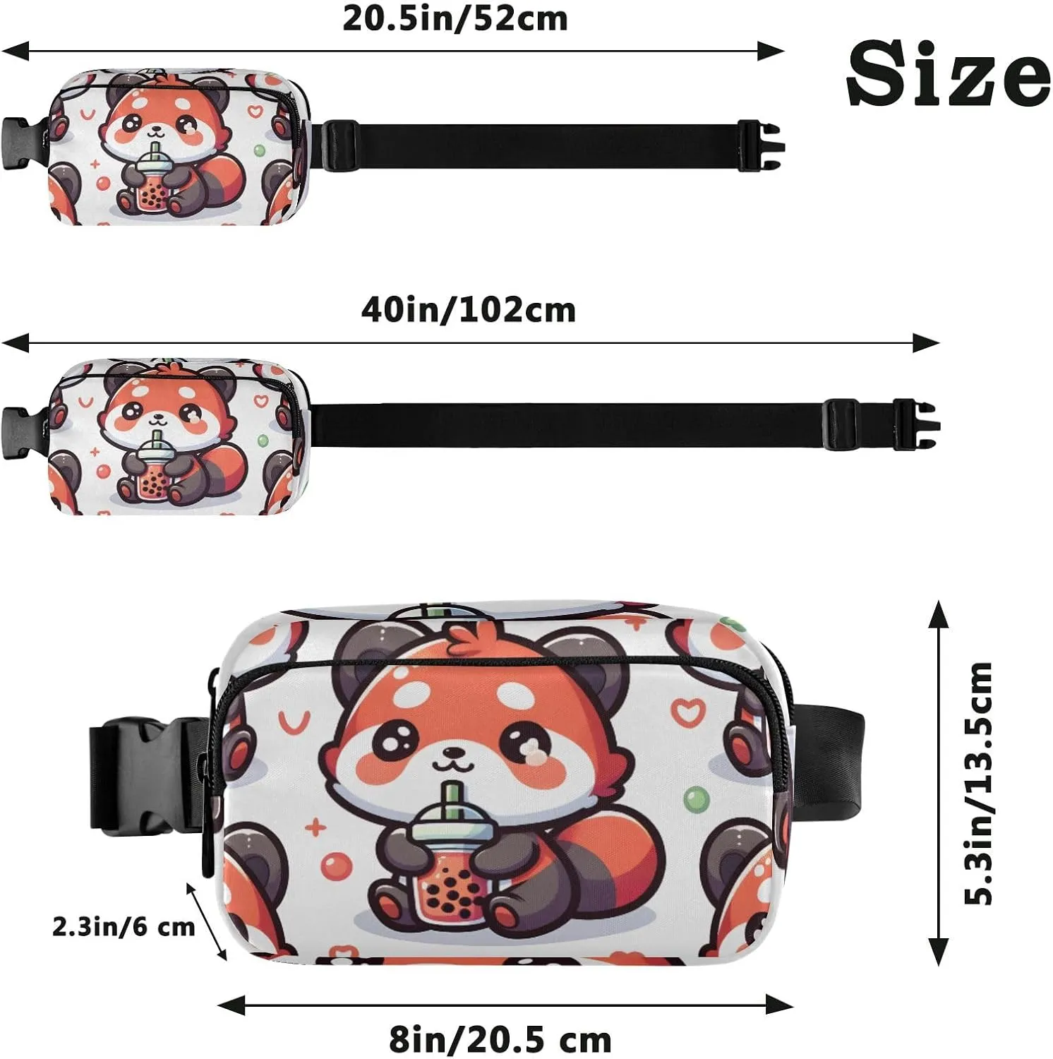 Fanny Pack for Women Men, Cute Red Panda with Bubble Tea Cartoon Belt Bag Waist Pack Crossbody Bag Bum Bag with Adjustable Strap