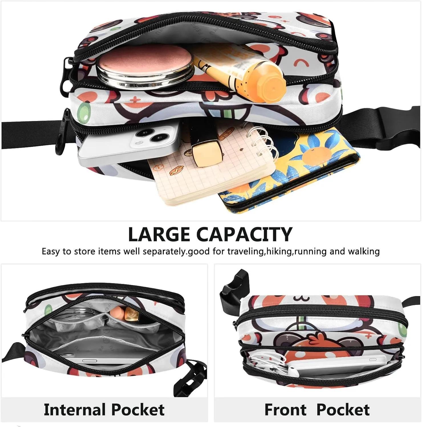 Fanny Pack for Women Men, Cute Red Panda with Bubble Tea Cartoon Belt Bag Waist Pack Crossbody Bag Bum Bag with Adjustable Strap