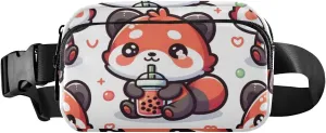 Fanny Pack for Women Men, Cute Red Panda with Bubble Tea Cartoon Belt Bag Waist Pack Crossbody Bag Bum Bag with Adjustable Strap