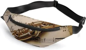 Fanny Packs Flute Music Printed Crossbody Bags Everywhere Belt Bag Crossbody Belt Bags Small Sling Bag for Hiking Running Travel Cycling