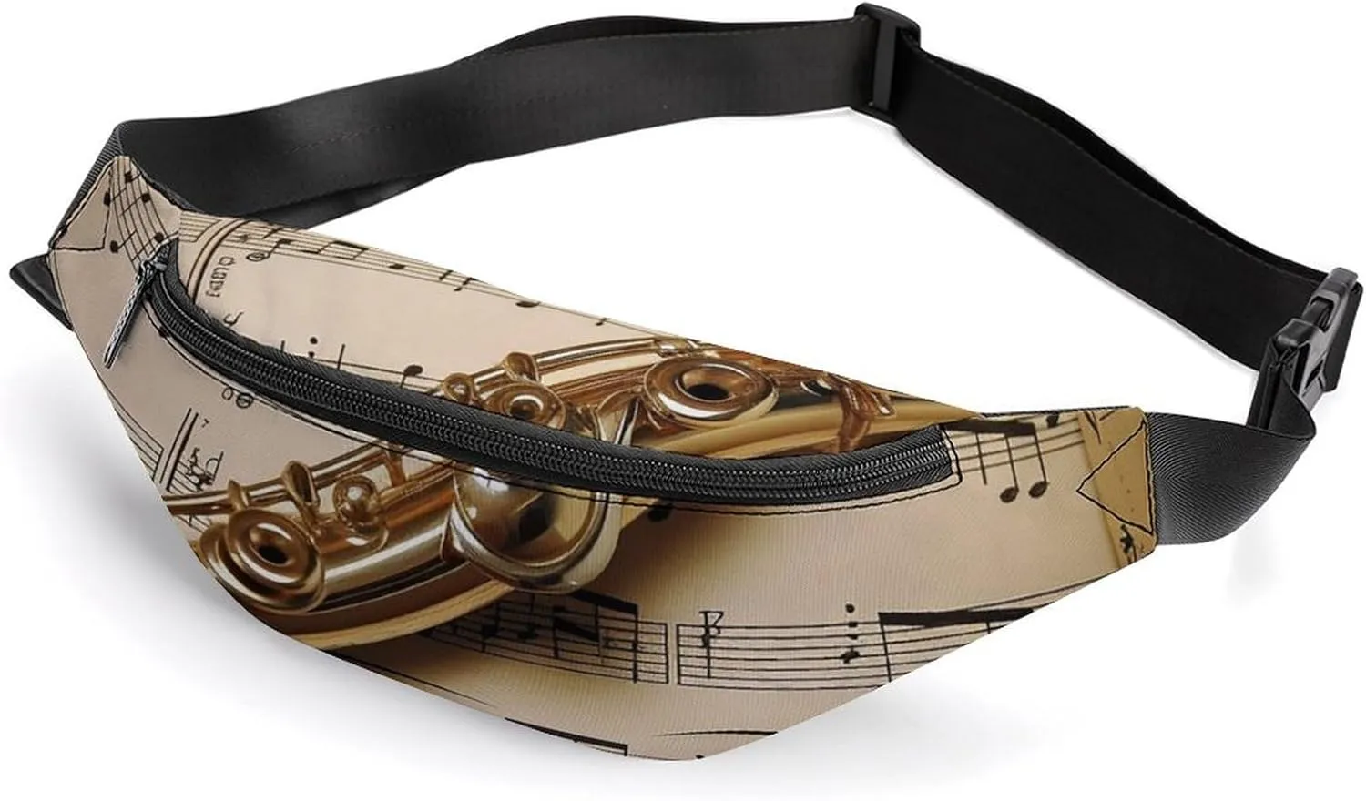 Fanny Packs Flute Music Printed Crossbody Bags Everywhere Belt Bag Crossbody Belt Bags Small Sling Bag for Hiking Running Travel Cycling
