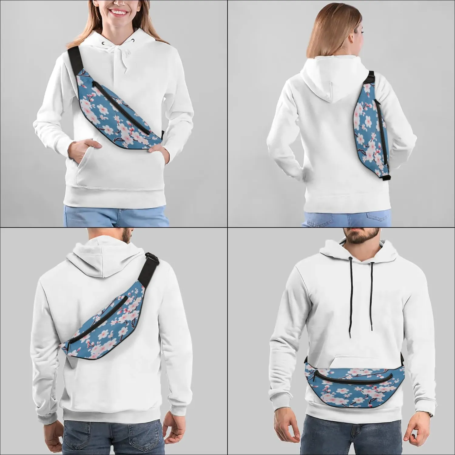 Fanny Packs for Women Men Sling Bag Crossbody Bags Men Waist Bag Cherry Printed Blossoms Fanny Pack for Women Belt Bag for Travel Hiking Running