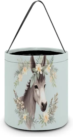 Farmhouse Donkey Flowers Easter Basket Egg Buckets with Handles Hunt Tote Bags Reusable Handbag for Decoration