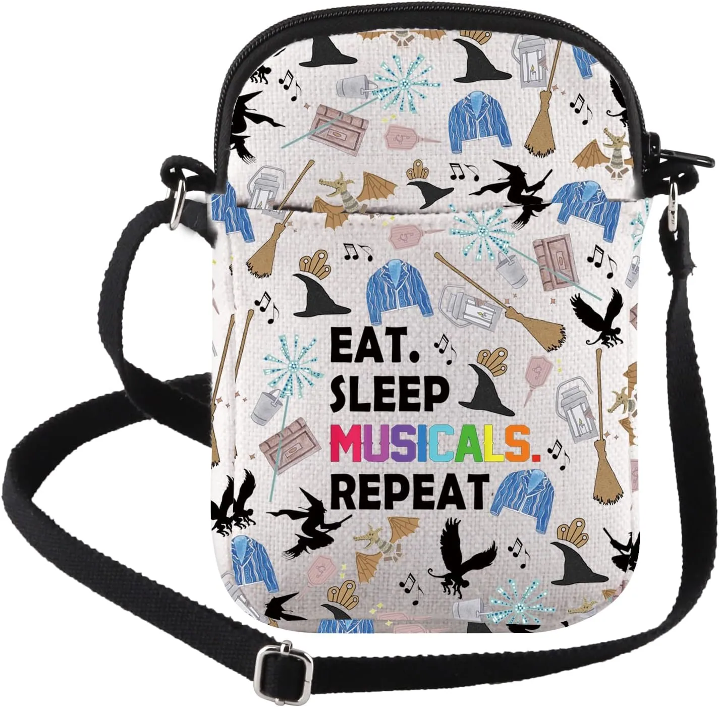 FEELMEM Witch Musical Gift Eat Sleep Musicals Repeat Crossbody Bag Musical Concert Fans Gift Musical Themed Bag