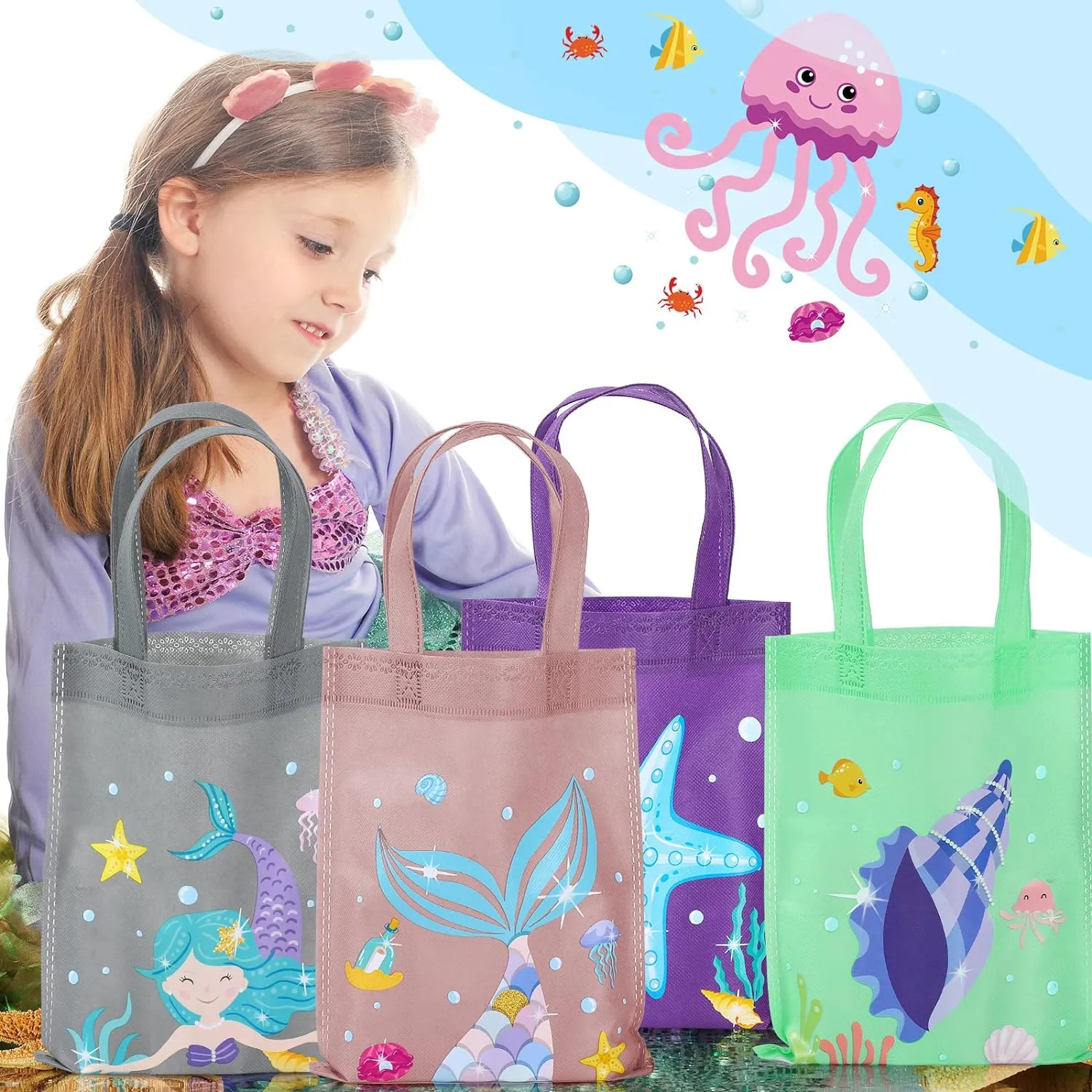 Ferraycle 36 Pcs Mermaid Under the Sea Goodie Bags Marine Sea Animals Party Favors Treat Bags for Baby Shower Birthday Party Decor