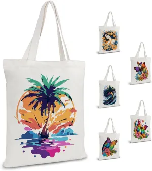 FILASLFT Beach Paint by Numbers Tote Bag, Landscape Paint by Numbers Canvas Tote Bag for Women Girl School Student Gift Shopping14.96x13.38 Inch