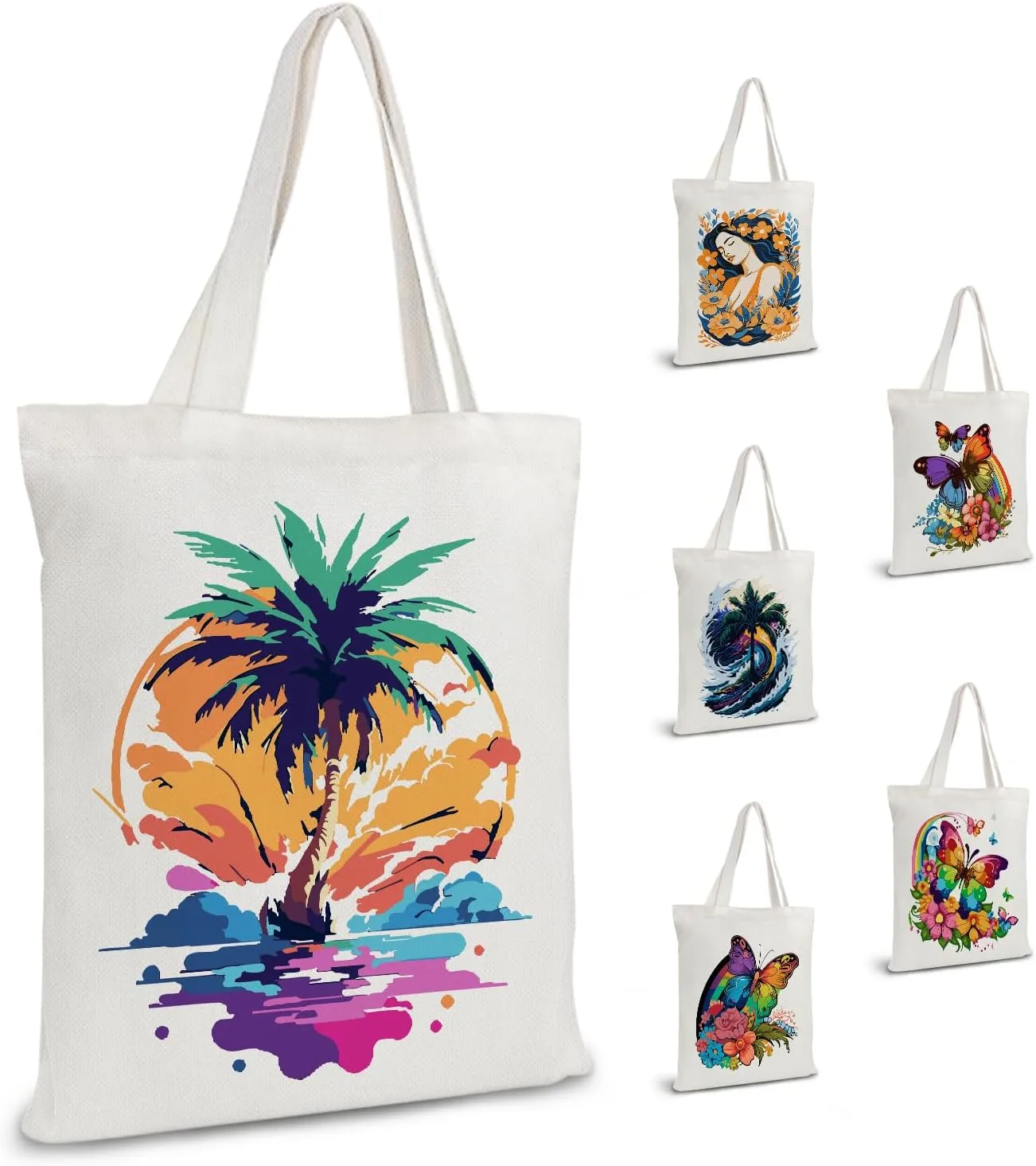 FILASLFT Beach Paint by Numbers Tote Bag, Landscape Paint by Numbers Canvas Tote Bag for Women Girl School Student Gift Shopping14.96x13.38 Inch
