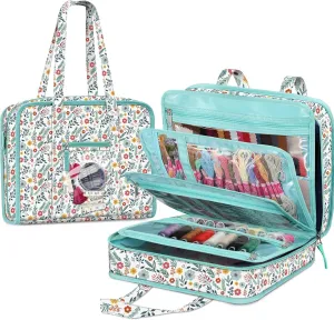 FINPAC Sewing and Craft Supplies Storage Tote, Large Capacity Travel Packing Organizer Bag with Clear Pockets and Handle for Knitting, Crochet, Art, Sewing Accessories