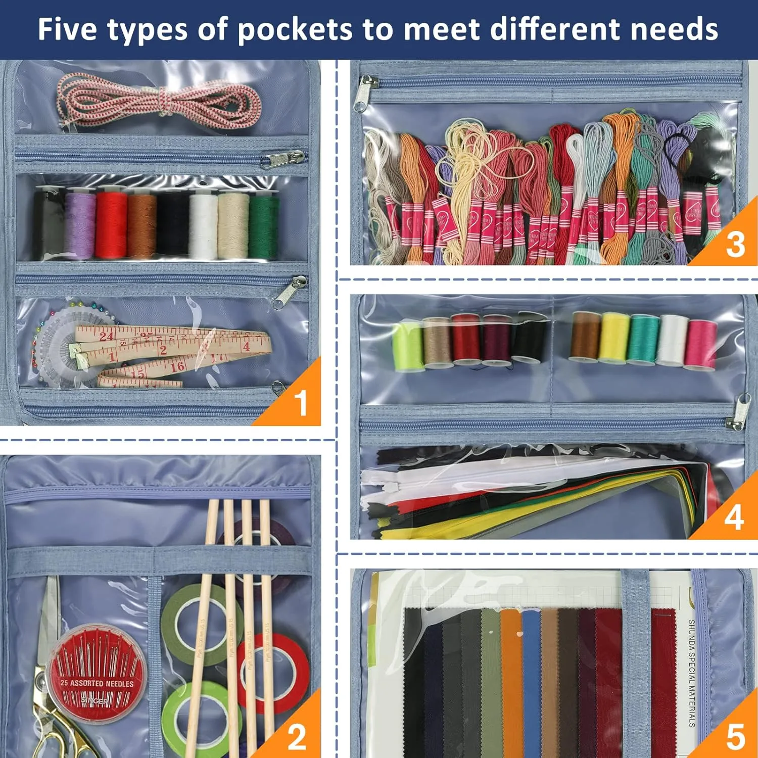 FINPAC Sewing and Craft Supplies Storage Tote, Large Capacity Travel Packing Organizer Bag with Clear Pockets and Handle for Knitting, Crochet, Art, Sewing Accessories