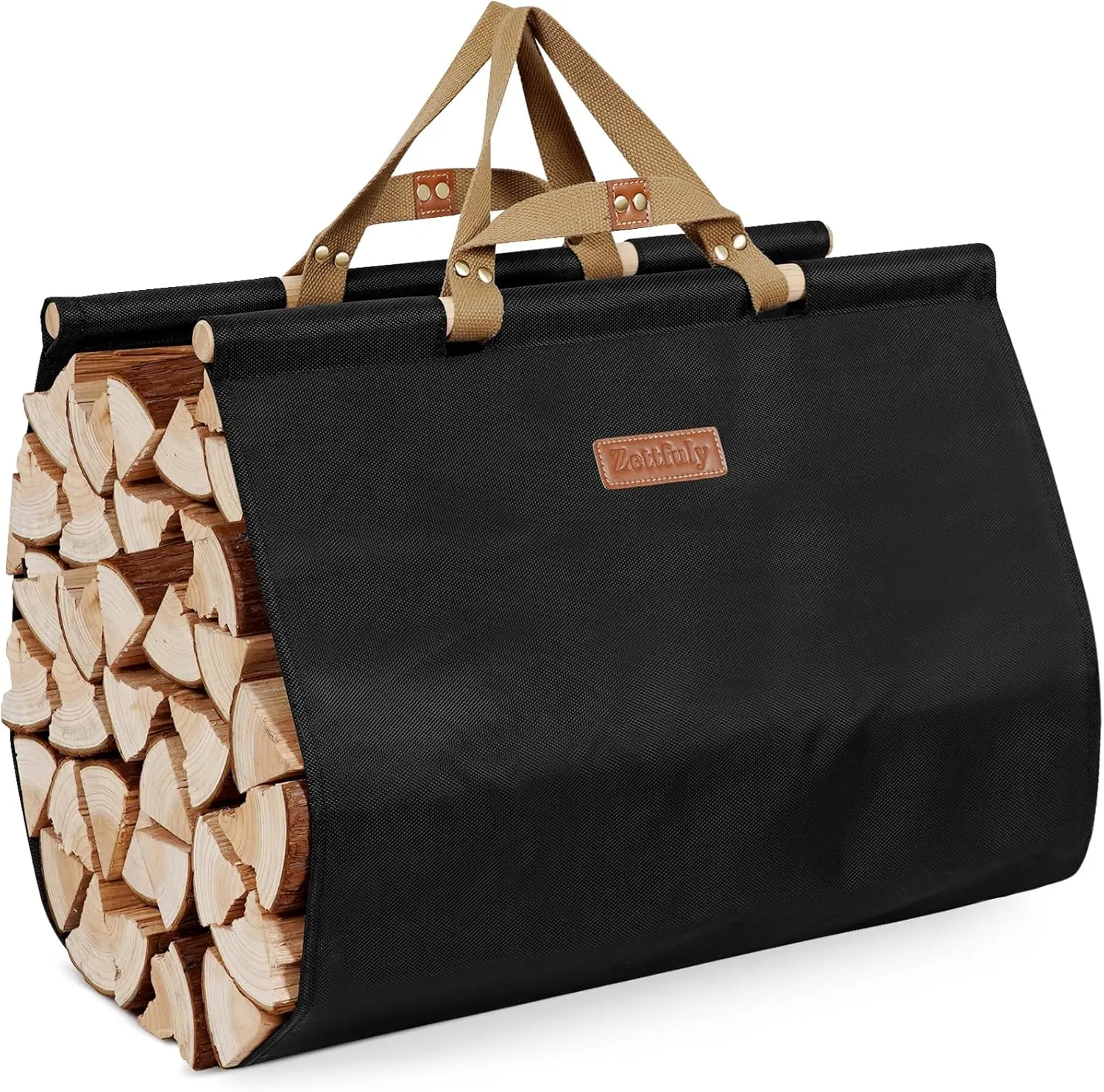 Firewood Carrier with Handles - Log Carrier Tote Bag 38x19in, Water Resistant Wood Carrying Bag, Wood Stove Accessories, Black