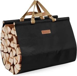 Firewood Carrier with Handles - Log Carrier Tote Bag 38x19in, Water Resistant Wood Carrying Bag, Wood Stove Accessories, Black
