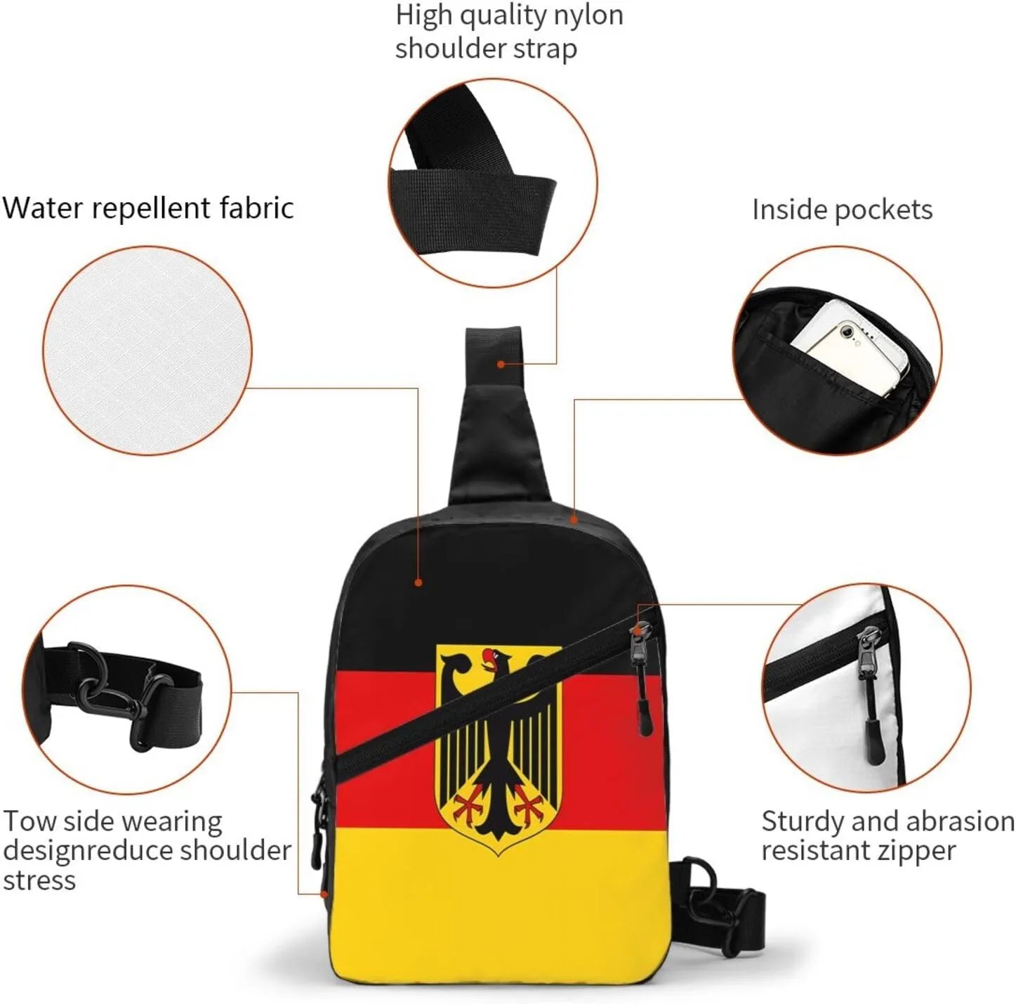 Flag German Coat of Arms Packable Crossbody Bag Portable Sling Bags Foldable Travel Daypack Reusable Sports Shoulder Backpack Diagonally Chest Bag for Workout