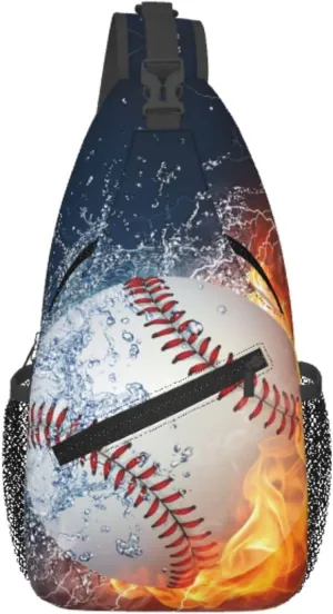 Flame And Water Collision Baseball Ball Chest Sling Bag Crossbody Shoulder Backpack Bag Gym Cycling Travel Hiking Daypack Cross Bag