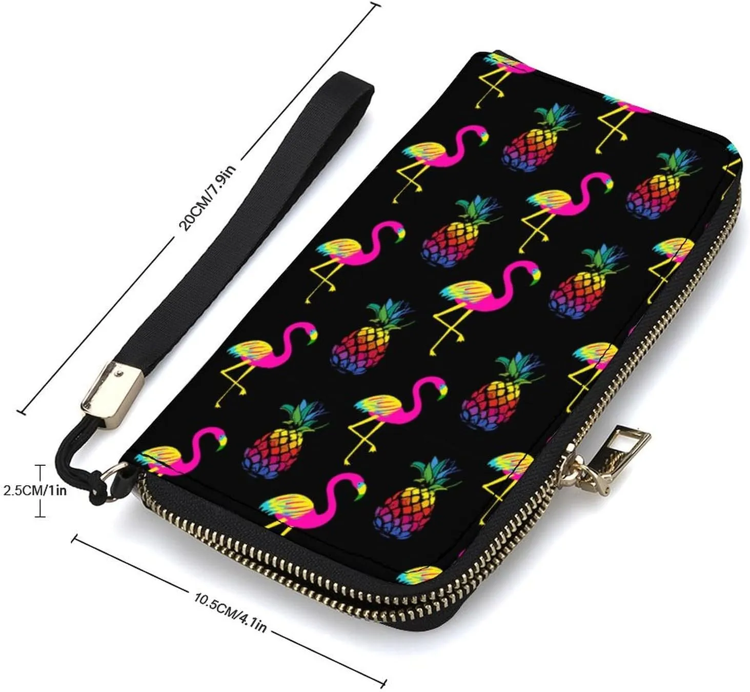Flamingo And Pineapples Women's Leather Long Large Capacity Wallet Clutch Wallet with Hand Strap