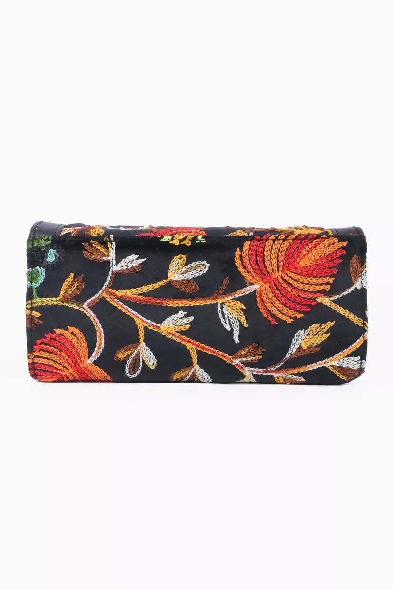 Floral Embroidered Elegance Clutch for Women - Black