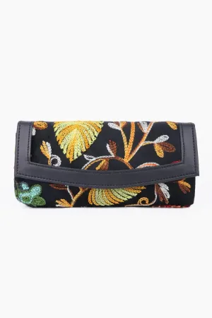 Floral Embroidered Elegance Clutch for Women - Black