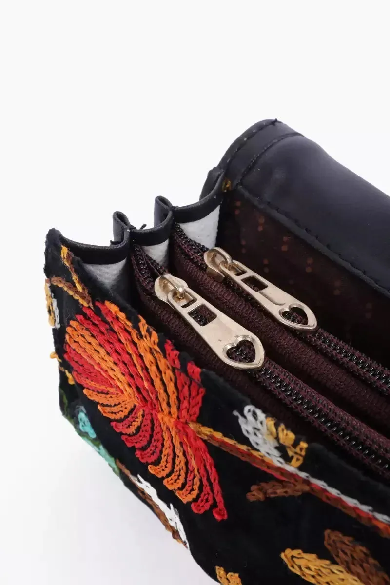 Floral Embroidered Elegance Clutch for Women - Black