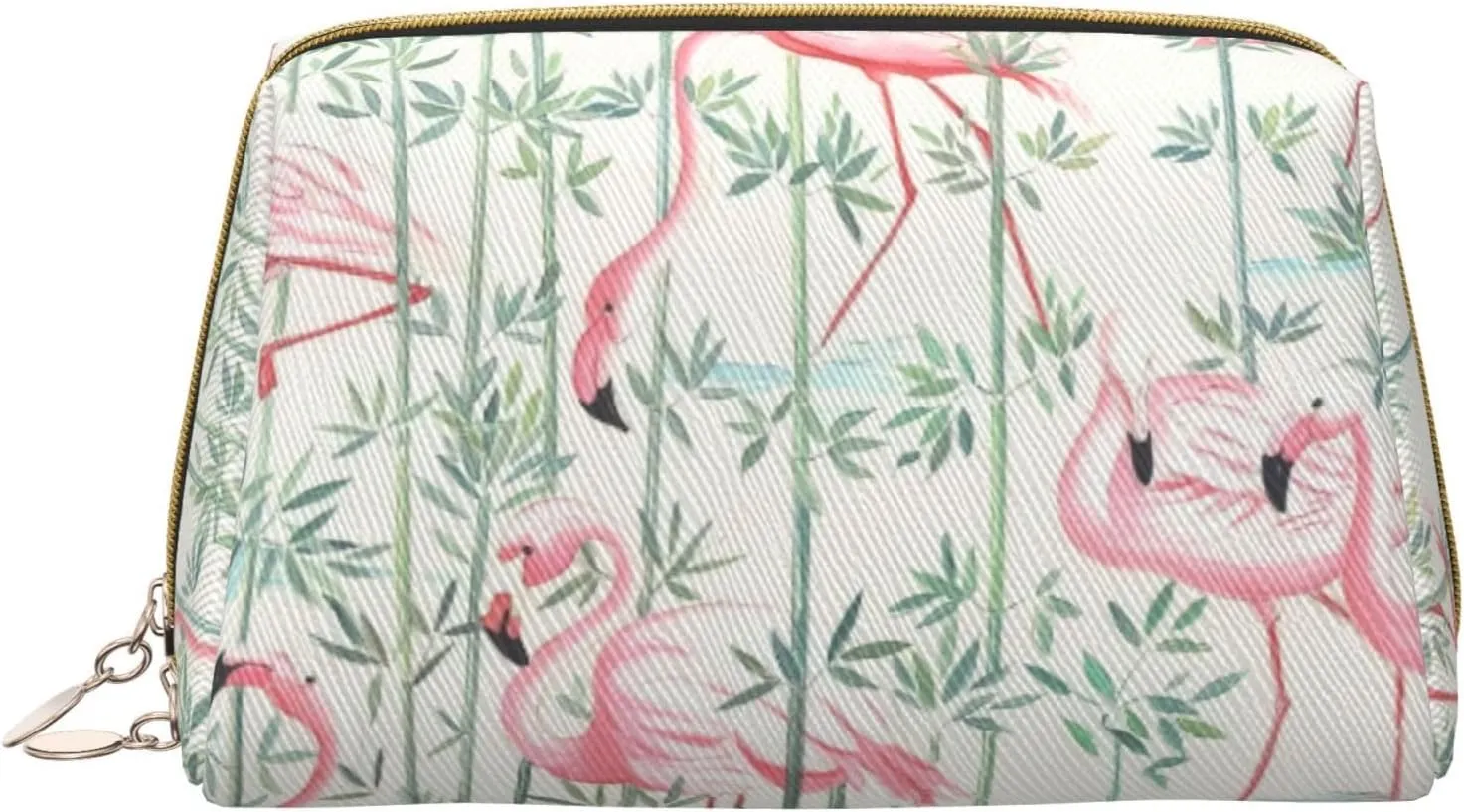 Floral Flamingo Botany Print Leather Travel Cosmetic Organizer, Zipper Pouch, Multifunctional Storage Cosmetic Bag