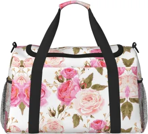 Floral Flower Rose Pink print Large Canvas Travel Duffel Bag Weekender Bags for Women Overnight Bag Carry On Tote Bag