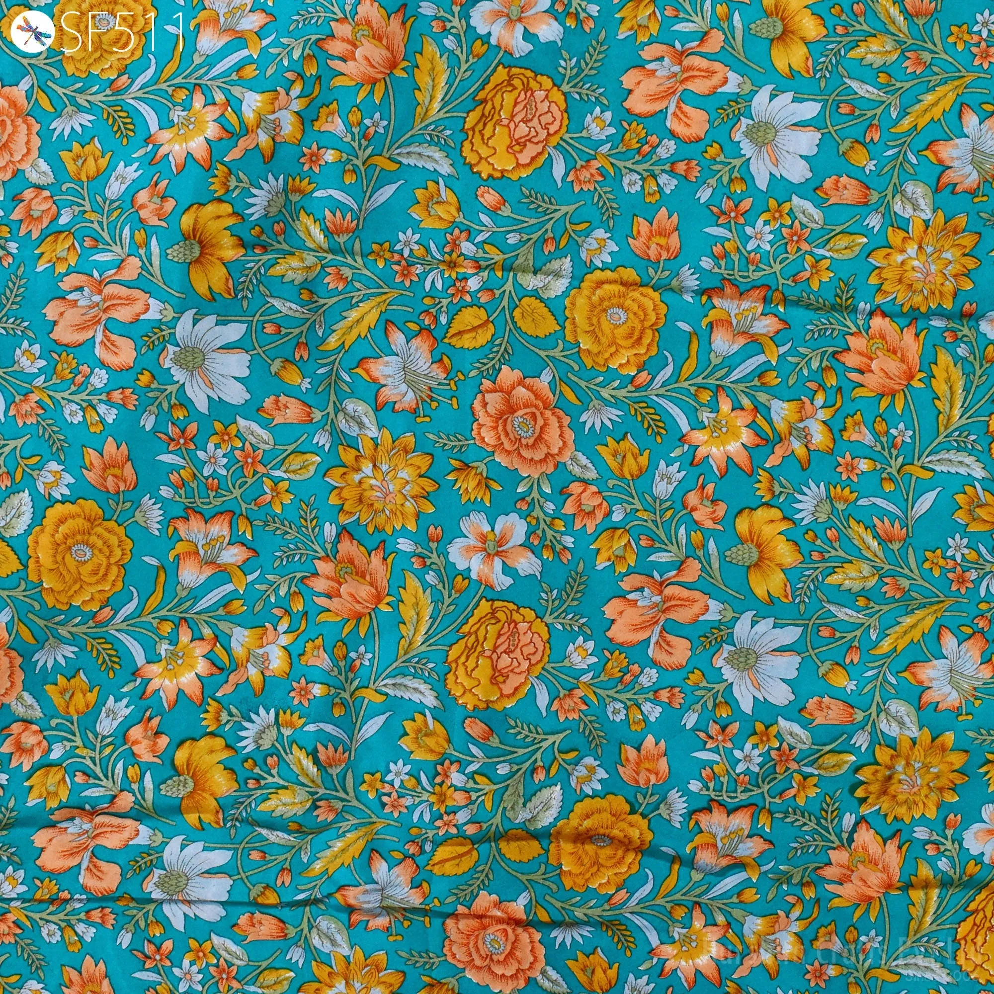 Floral Habotai Silk Soft Pure Flowy Printed Silk Indian Fabric by the yard Saree Fabric Wedding Dresses Bridesmaid Costumes Sewing Scarf