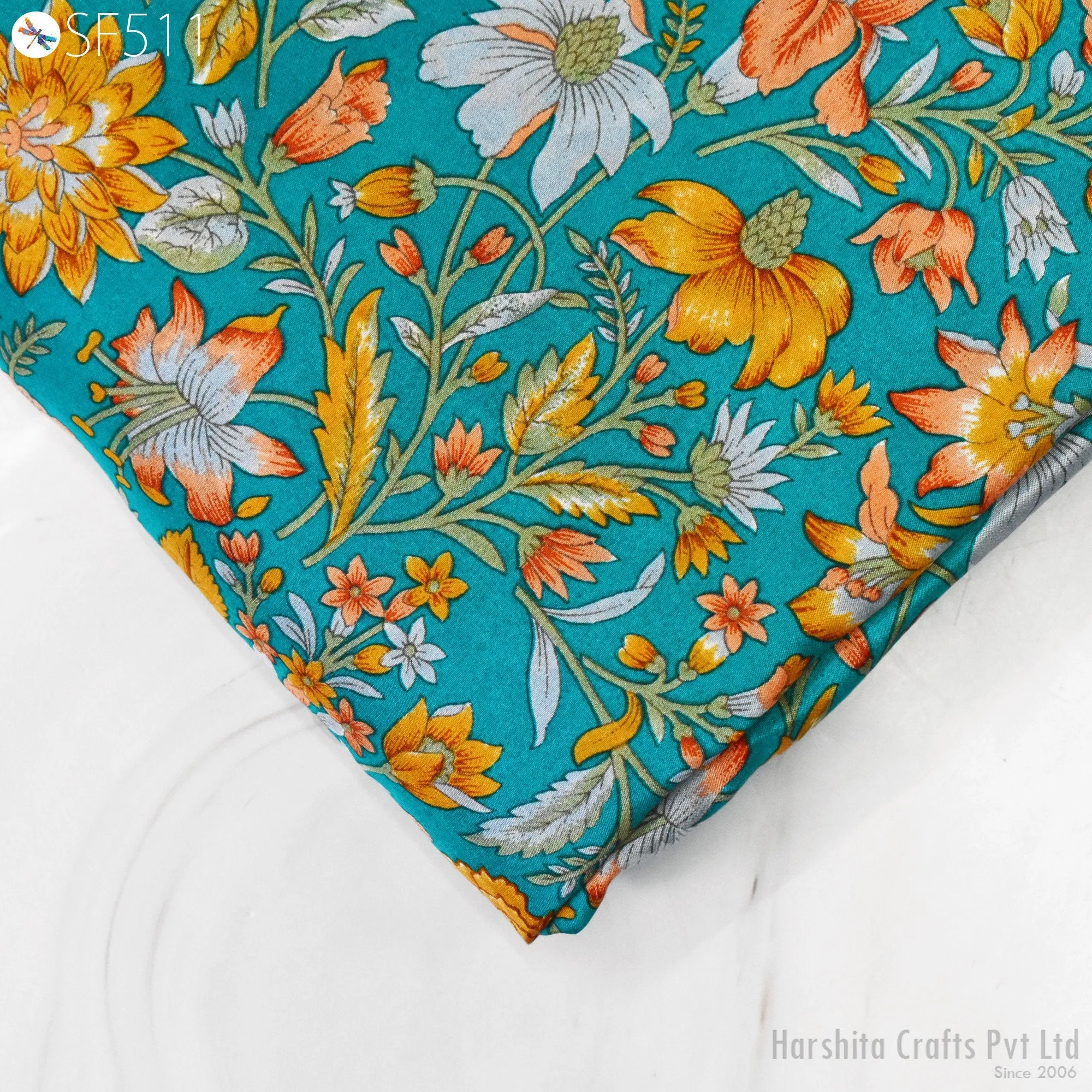 Floral Habotai Silk Soft Pure Flowy Printed Silk Indian Fabric by the yard Saree Fabric Wedding Dresses Bridesmaid Costumes Sewing Scarf