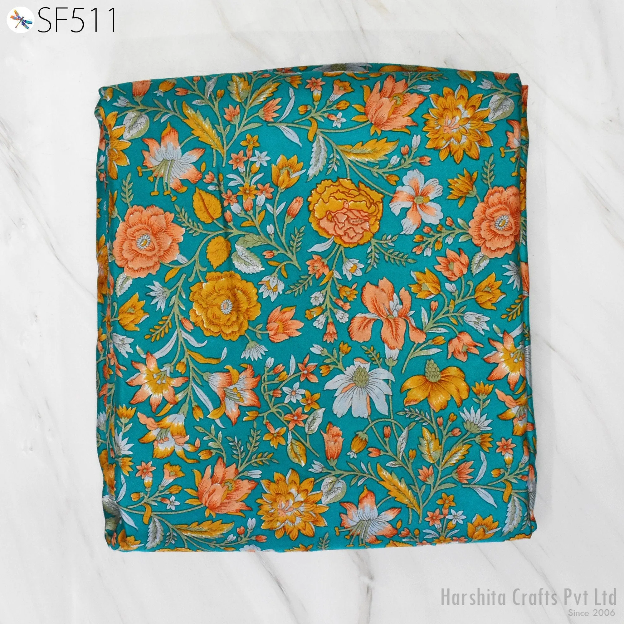 Floral Habotai Silk Soft Pure Flowy Printed Silk Indian Fabric by the yard Saree Fabric Wedding Dresses Bridesmaid Costumes Sewing Scarf