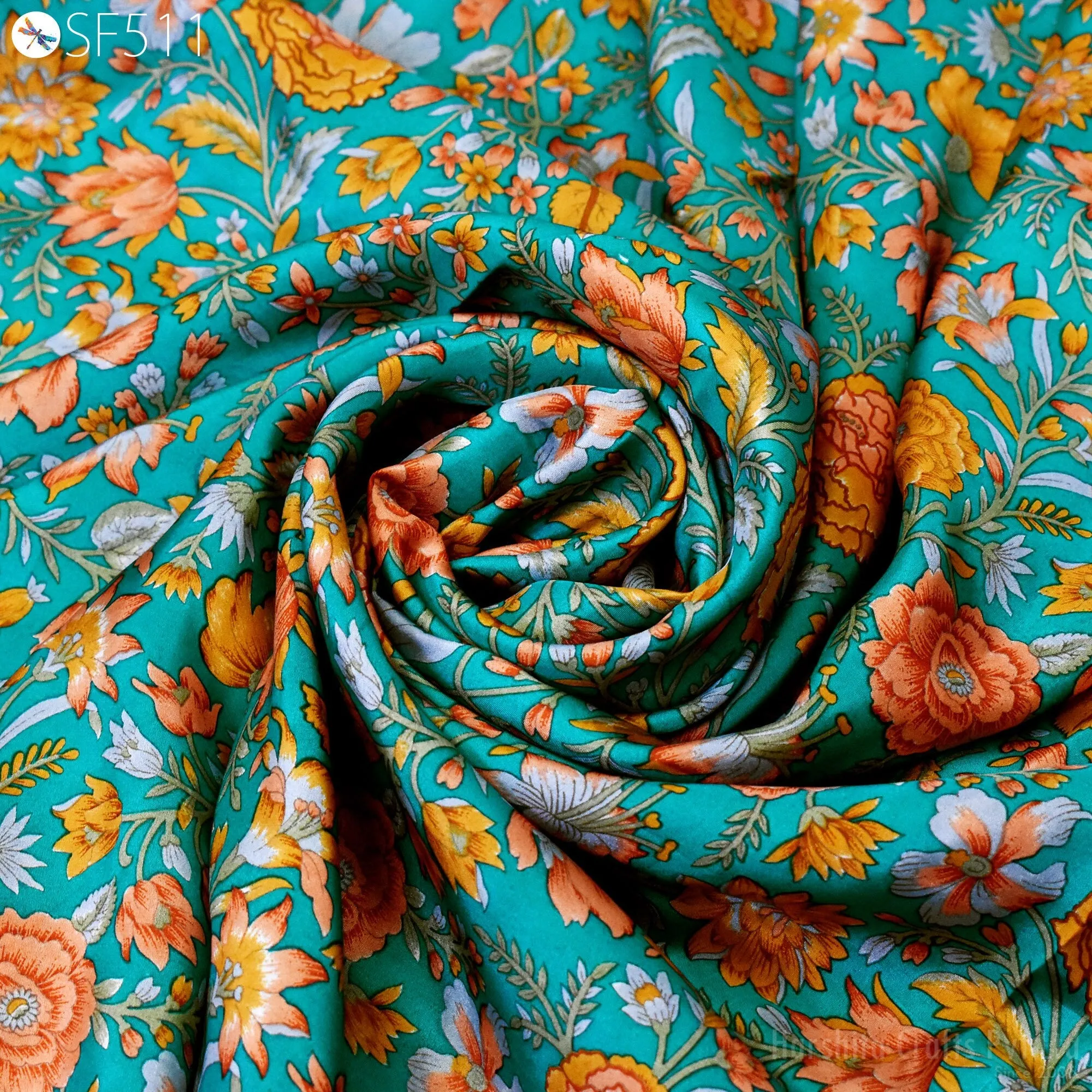 Floral Habotai Silk Soft Pure Flowy Printed Silk Indian Fabric by the yard Saree Fabric Wedding Dresses Bridesmaid Costumes Sewing Scarf