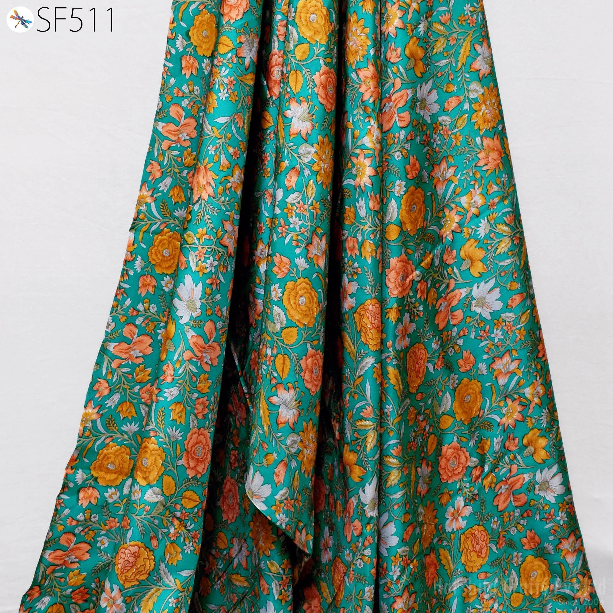 Floral Habotai Silk Soft Pure Flowy Printed Silk Indian Fabric by the yard Saree Fabric Wedding Dresses Bridesmaid Costumes Sewing Scarf