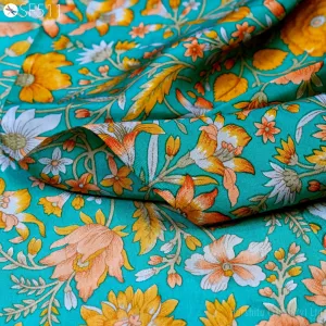 Floral Habotai Silk Soft Pure Flowy Printed Silk Indian Fabric by the yard Saree Fabric Wedding Dresses Bridesmaid Costumes Sewing Scarf