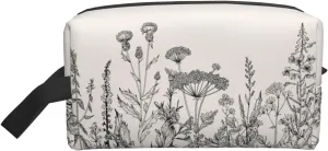 Floral Herbs Botanical Engraving Print Portable Makeup Pouch Travel Toiletry Bag Storage Bags with Handles Large Capacity