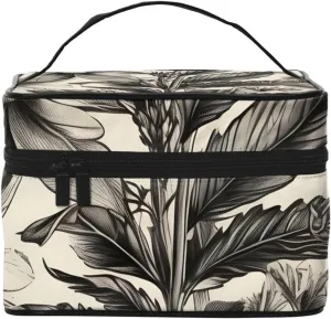 Floral Herbs Botanical Pattern Print Portable Travel Makeup Case Versatile Zipper for Makeup Bag Large Capacity Polyeste