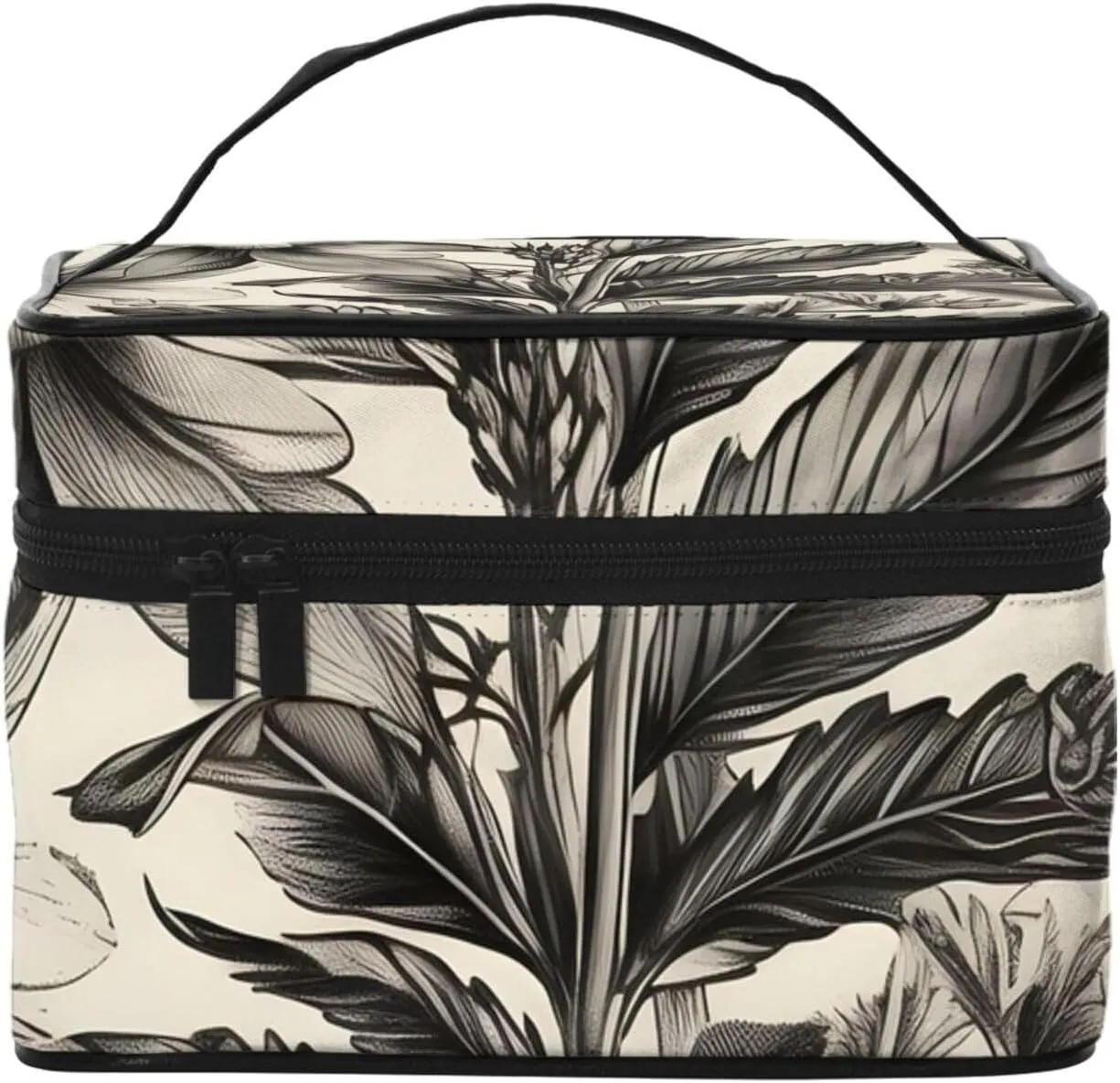 Floral Herbs Botanical Pattern Print Portable Travel Makeup Case Versatile Zipper for Makeup Bag Large Capacity Polyeste