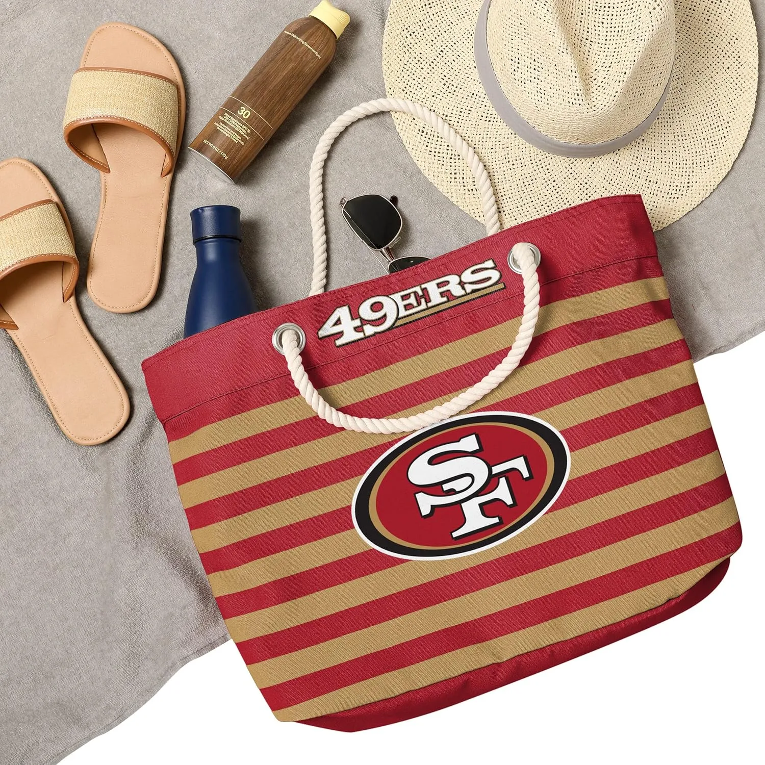 FOCO NFL Team Logo Nautical Stripe Tote Beach Bag